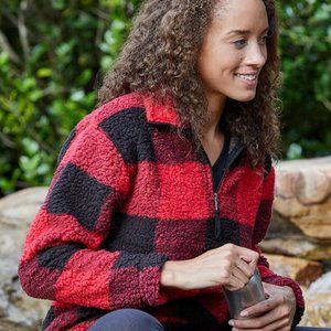 NWT Boxercraft Sherpa 1/4 Zip Pullover - Red Black Buffalo Plaid - All Sizes